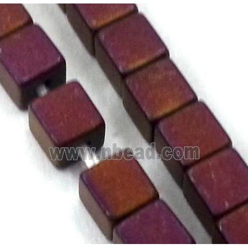 matte Hematite cube beads, no-Magnetic, purple electroplated