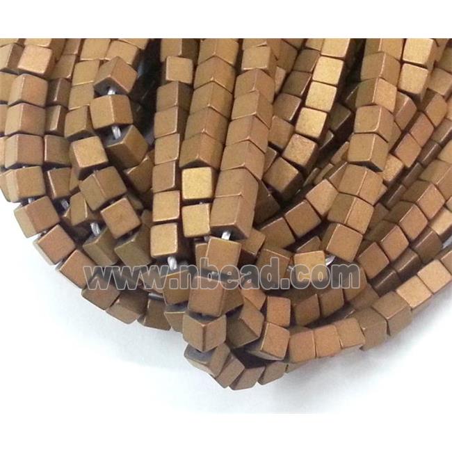 matte Hematite beads, no-Magnetic, cube, coffee electroplated