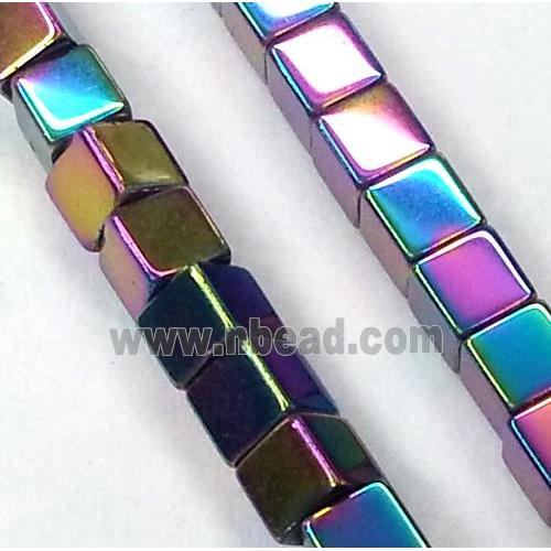Hematite beads, no-Magnetic, cube, rainbow electroplated