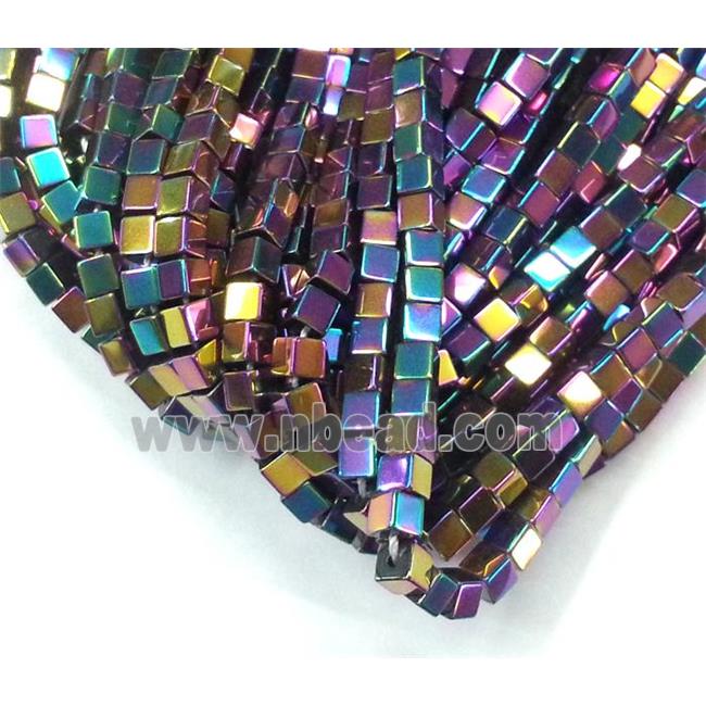 Hematite beads, no-Magnetic, cube, rainbow electroplated