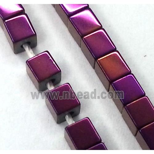 Hematite cube beads, no-Magnetic, purple electroplated