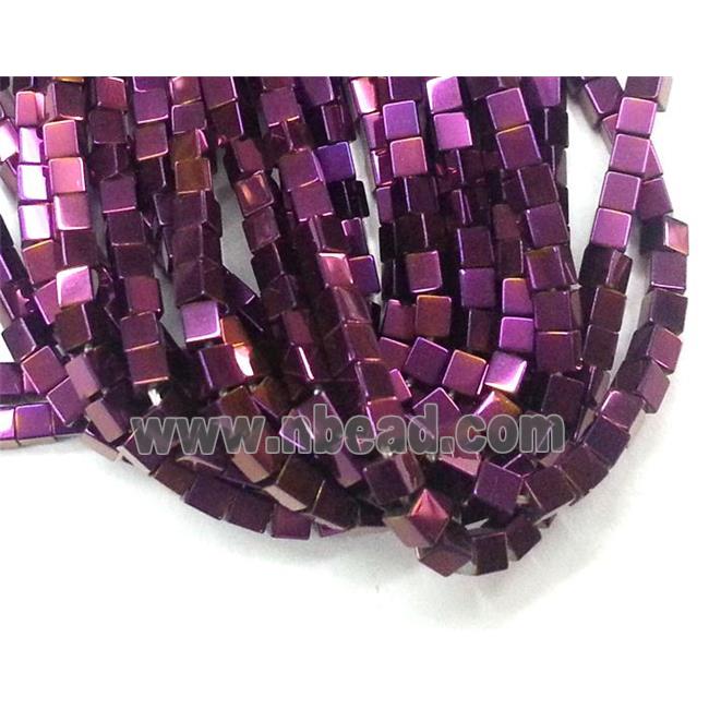 Hematite cube beads, no-Magnetic, purple electroplated