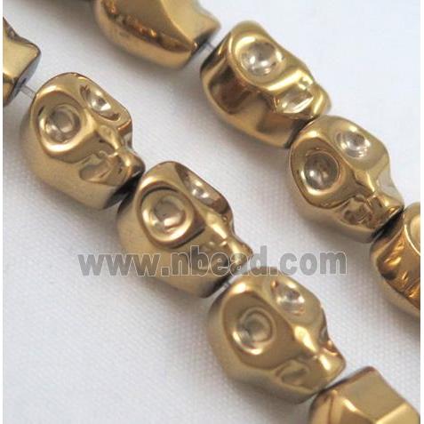 Hematite skull beads, no-magnetic, gold plated