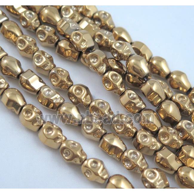 Hematite skull beads, no-magnetic, gold plated