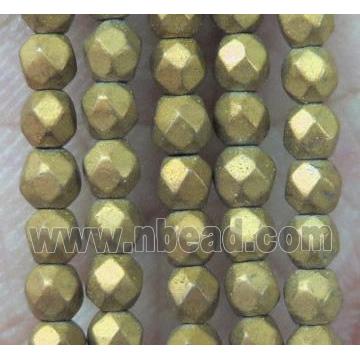 faceted round matte hematite beads, gold plated