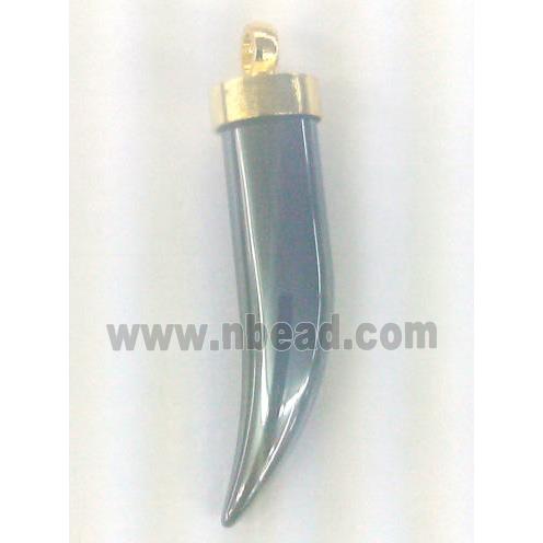 black hematite horn pendant, gold plated, no-magnetic