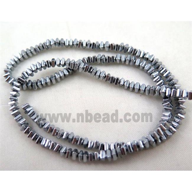 Hematite bead, square, platinum electroplated