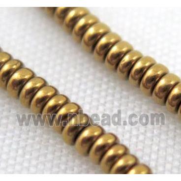 Hematite bead, rondelle, gold electroplated