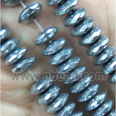 faceted Hematite disc heishi bead, silver electroplated