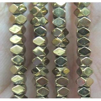 Hematite beads, faceted cube, golden electroplated