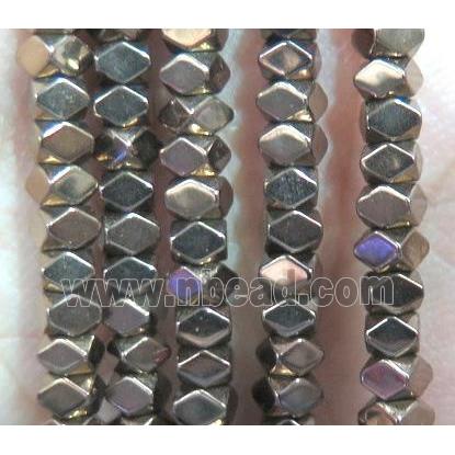 Hematite bead, faceted cube, coffee electroplated