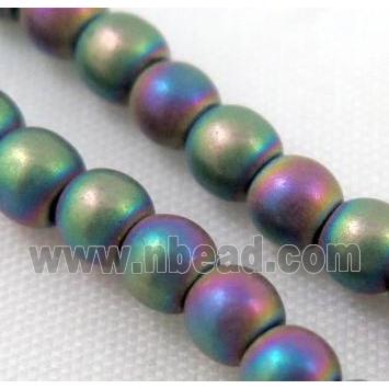 round matte Hematite bead, rainbow electroplated