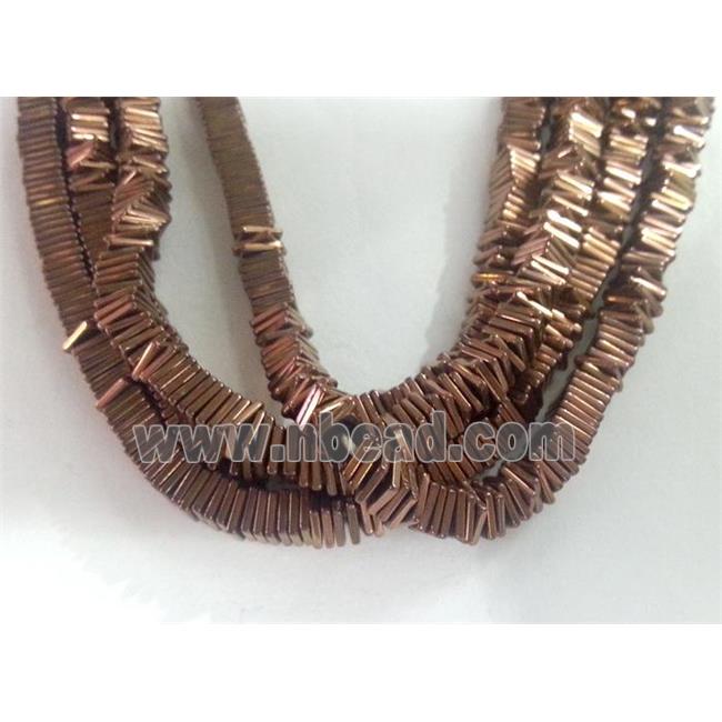 Hematite square beads, coffee electroplated
