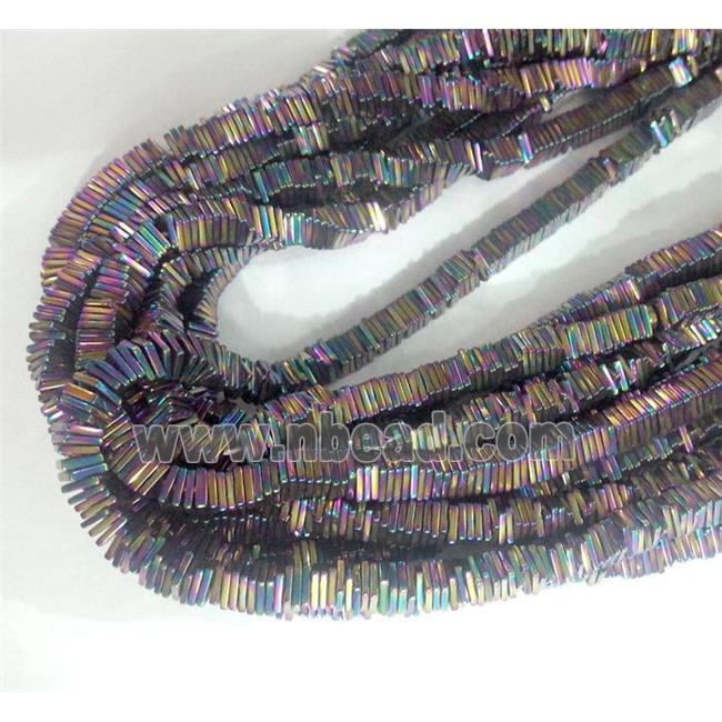 square Hematite beads, rainbow electroplated