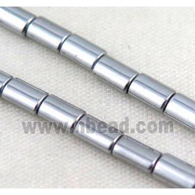 hematite tube beads, silver electroplated