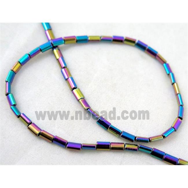 hematite tube beads, rainbow electroplated