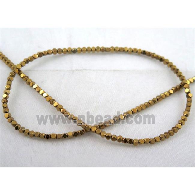 hematite beads, faceted round, gold electroplated