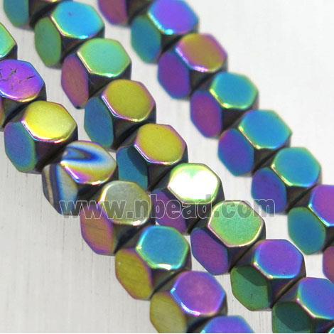 hematite beads, faceted round, rainbow electroplated