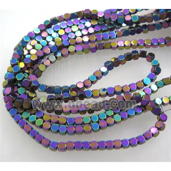 hematite beads, faceted round, rainbow electroplated
