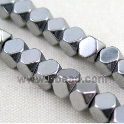 hematite beads, faceted round, silver electroplated
