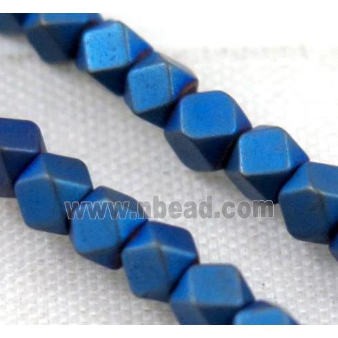 hematite beads, faceted round, blue electroplated