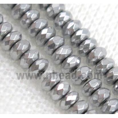 hematite beads, faceted rondelle, platinum plated