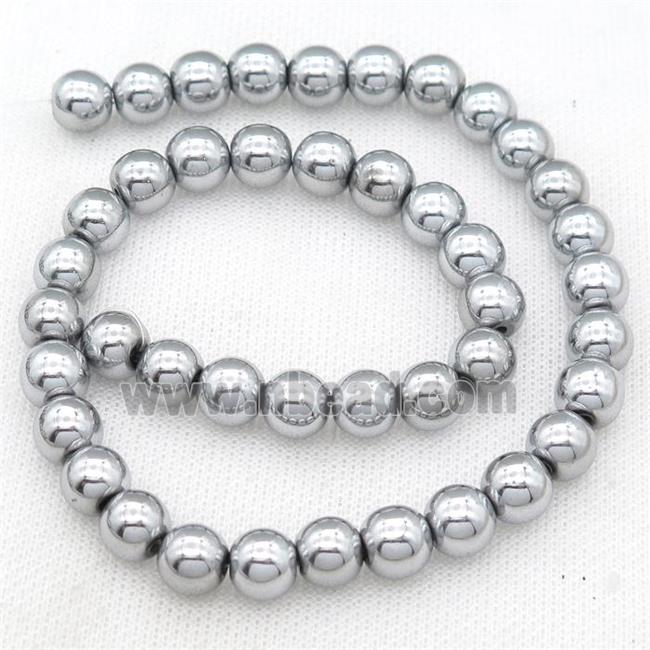 round Hematite Beads, platinum plated