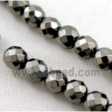 faceted round black hematite beads