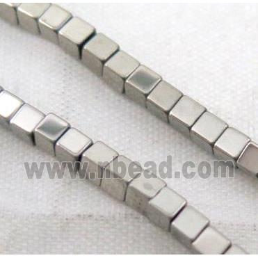 hematite cube bead, silver electroplated