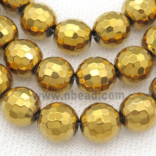 faceted round Hematite beads, gold plated