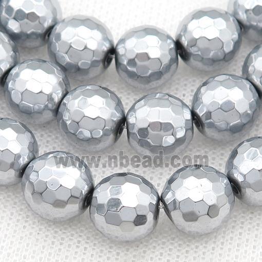 faceted round Hematite beads, platinum plated