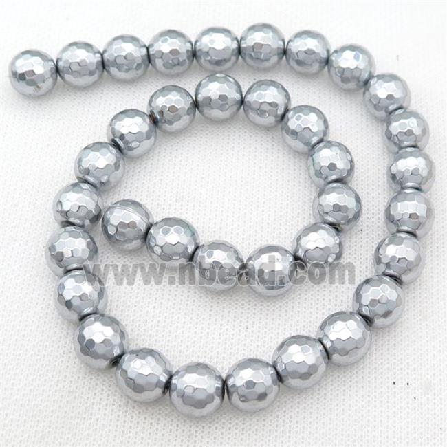 faceted round Hematite beads, platinum plated