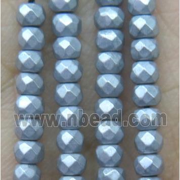 silver plated hematite beads, matte, faceted rondelle