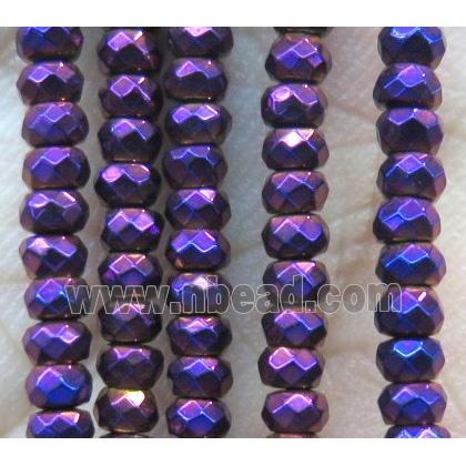 hematite beads, faceted rondelle, purple electroplated