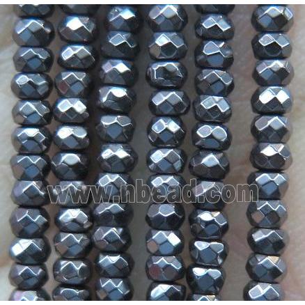 hematite bead, faceted rondelle, black electroplated