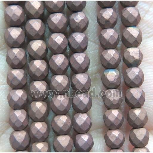 hematite beads, matte, faceted round, coffee electroplated