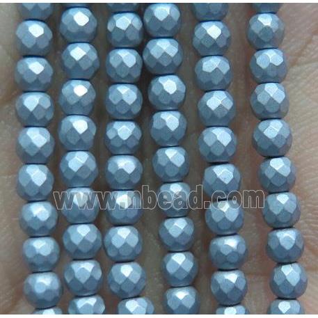 matte hematite beads, faceted round, silver electroplated