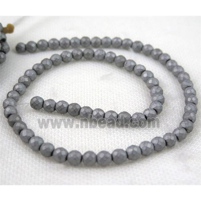 matte hematite beads, faceted round, silver electroplated