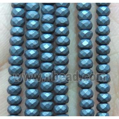 matte hematite beads, faceted rondelle, black