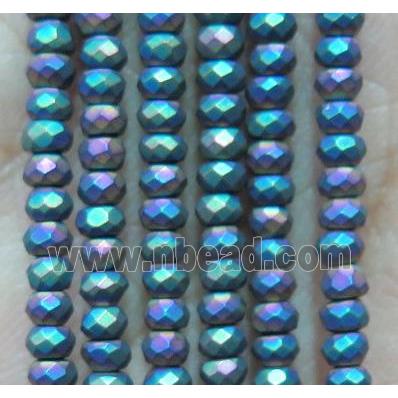 matte hematite beads, faceted rondelle, rainbow electroplated