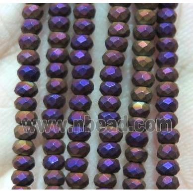 matte hematite beads, faceted rondelle, purple electroplated