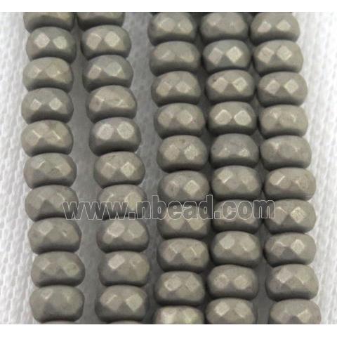 matte hematite beads, faceted rondelle, pyrite color electroplated