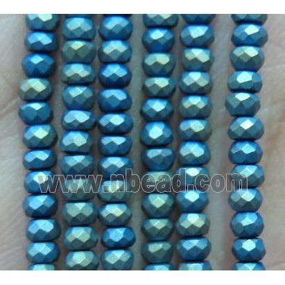 matte hematite beads, faceted rondelle, green electroplated