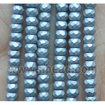 matte hematite beads, faceted rondelle, platinum electroplated