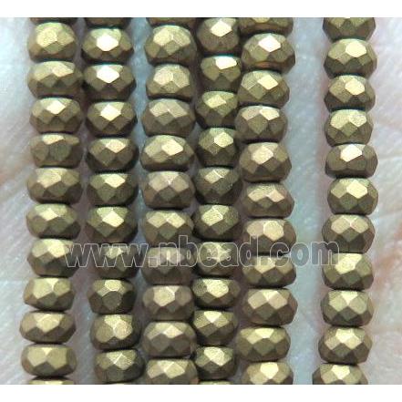 matte hematite beads, faceted rondelle, gold electroplated