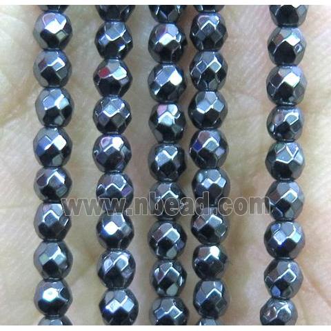 tiny black hematite seed beads, faceted round