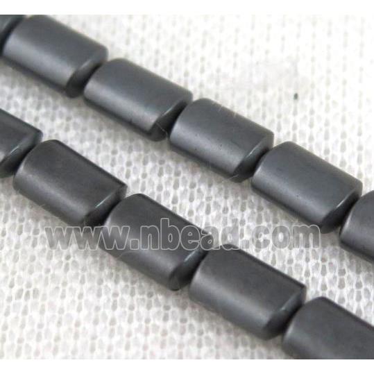 matte hematite beads, flat barrel, black