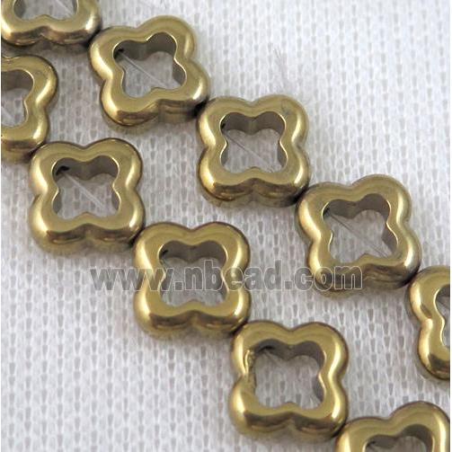 gold hematite beads, four-leaf clover