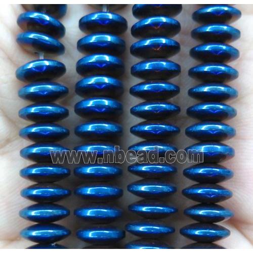 hematite disc heishi beads, blue electroplated