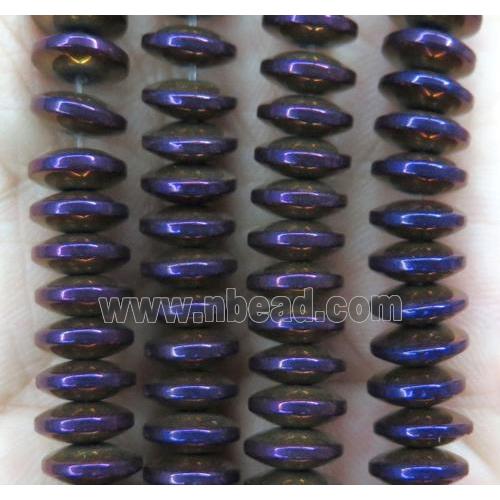 hematite heishi beads, disc, purple electroplated